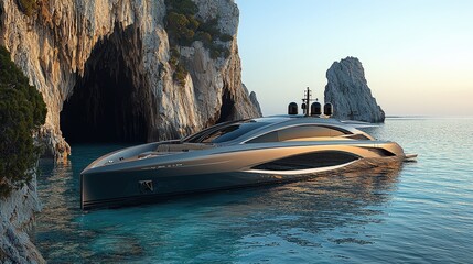 Poster - Luxury Yacht Docked at a Secluded Cove