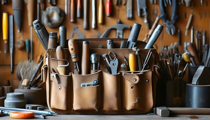 Wall Mural - Craftsmans toolkit overflowing with essential tools and materials, showcasing preparedness for diverse DIY projects and tasks