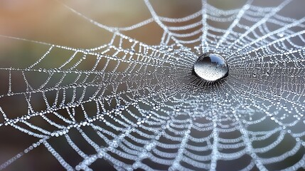 Wall Mural - Dew Drops on Spider Web   Nature Macro Photography