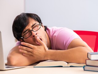 Wall Mural - Young male student sitting in the class