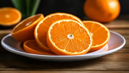 Canvas Print -  Freshly sliced oranges on a plate ready to enjoy