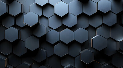 Wall Mural - Abstract hexagonal pattern background with dark gray and black color scheme.