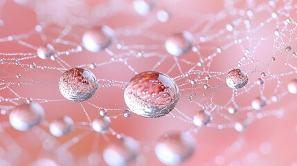 Poster - Water Drops on Spider Web with Pink Background