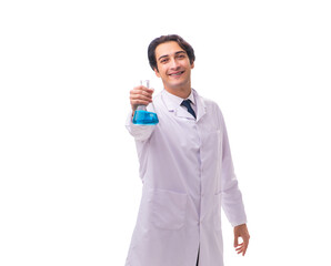 Wall Mural - Young chemist isolated on white background