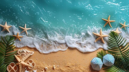 Wall Mural - Summer Resort Beach Sea Relax Travel Vacation Palm Tropic Copy Space Banner Background Hotel 