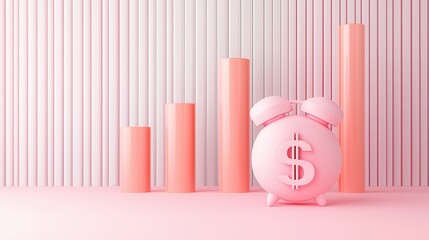 Sticker - Pink Alarm Clock with Dollar Sign and Cylinders.