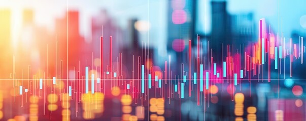 Sticker - Stock Market Chart with City Lights in the Background.