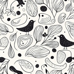 Wall Mural - pattern of abstract birds drawn continuously in one line