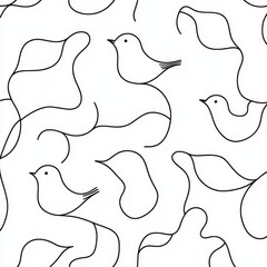 Wall Mural - drawing of abstract birds in a continuous one line pattern
