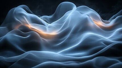 Abstract blue and orange glowing wave pattern on black background.