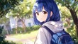 © ChimE - A cheerful young woman in a vibrant blue hoodie smiles while standing in a lively city, showcasing her unique style.