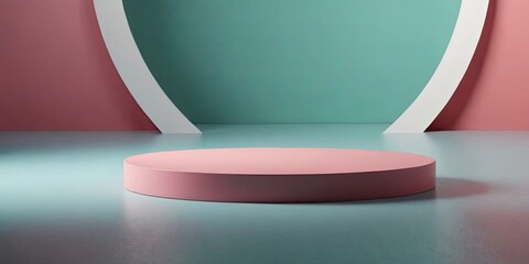 Poster - A pink and green stage with a white wall