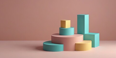 Poster - A colorful stack of cubes on a pink background