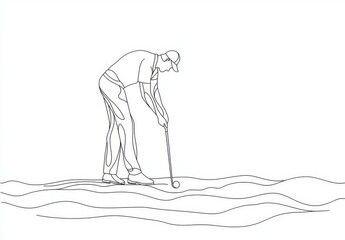 Wall Mural - Illustration of a golfer playing the game. One line drawing of a man playing golf.