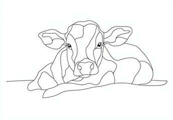 Sticker - Modern illustration of cow in one continuous line. Milk cattle animal on pasture symbol and beef farm concept.