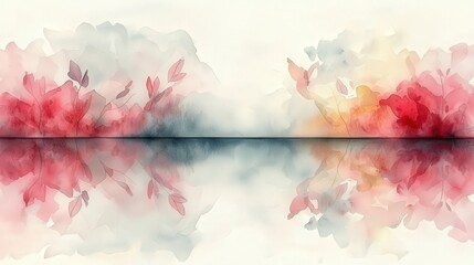 Sticker - Abstract Watercolor Landscape with Reflections  Pink and Orange Colors