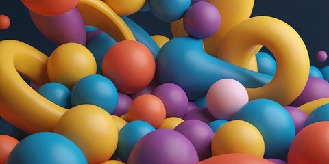 Poster - A bunch of colorful balls are scattered around in a chaotic manner