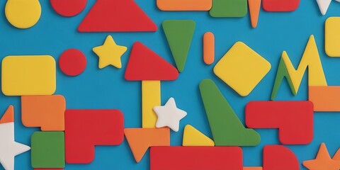 Poster - A colorful image of blocks and shapes with the letters M and M on it