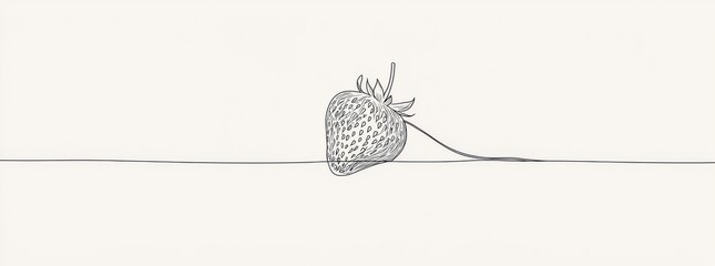 Wall Mural - One line drawing strawberry fruit with red and green spots. Farmer Market Logo concept. Abstract hand drawn berry by one line. Minimalist line sketch on white background. Red strawberry.