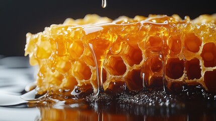 Wall Mural - Close-up of dripping honeycomb showcasing natural sweetness.