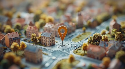 Poster - miniature cityscape with gps pinpoint location