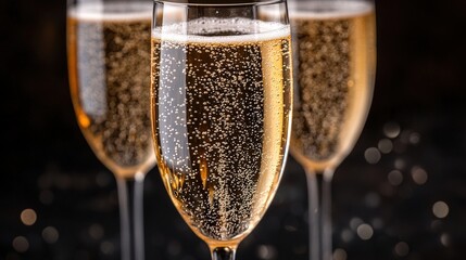 Poster - Closeup of Sparkling Champagne Flutes with Bokeh Background