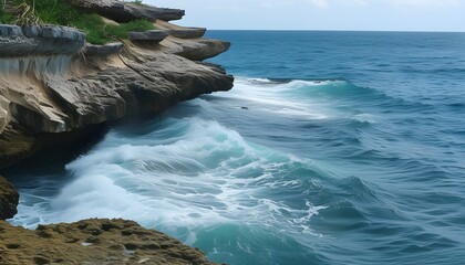 Wall Mural - Waves Crash Against Serene Shoreline