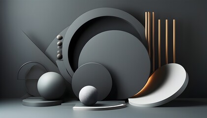 Wall Mural - Modern Abstract Geometric Shapes Against Dark Background in Creative Minimalist Design