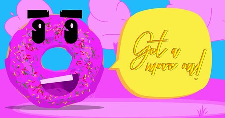 Poster - Doughnut with Get a move on! text. Cartoon animation.