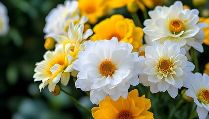 Wall Mural - Charming bouquet of white and yellow blooms radiating joy and freshness