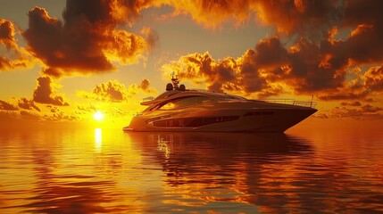 Sticker - Luxury Yacht at Sunset on Calm Ocean