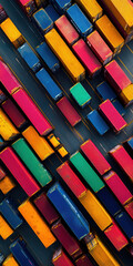 Poster - A colorful image of a cityscape with many different colored buildings. The colors are bright and vibrant, giving the impression of a lively and bustling city. The image is a close-up of the buildings