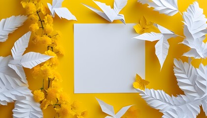 Wall Mural - Folded White Paper on Vibrant Yellow Background