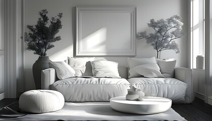 Wall Mural - Elegant black and white composition of a white matte luma box frame with softly rounded corners