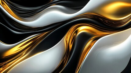 Wall Mural - Shiny Black and Gold Abstract Wave Patterns