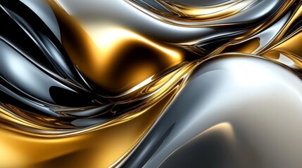 Wall Mural - Abstract Swirling Metallic Patterns in Gold and Silver