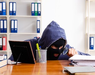 Wall Mural - Male thief in balaclava in the office