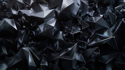 Poster - 3d render, abstract black crystal background, faceted texture, macro panorama, wide panoramic polygonal wallpaper 