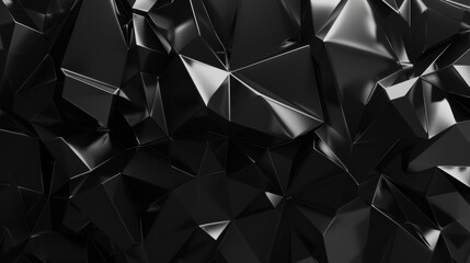 Poster - 3d render, abstract black crystal background, faceted texture, macro panorama, wide panoramic polygonal wallpaper 