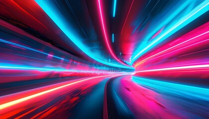 Sticker - Futuristic Neon Tunnel Showcasing High-Speed Light Effects and Modern Urban Technology