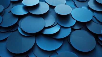 Poster - 3D rendering of matte blue discs layers stacked filling the frame - stock photo Layered disc surfaces overlapping background - horizontal version