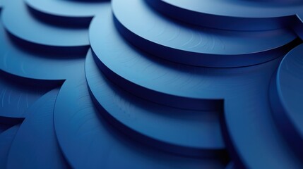 Poster - 3D rendering of matte blue discs layers stacked filling the frame - stock photo Layered disc surfaces overlapping background - horizontal version