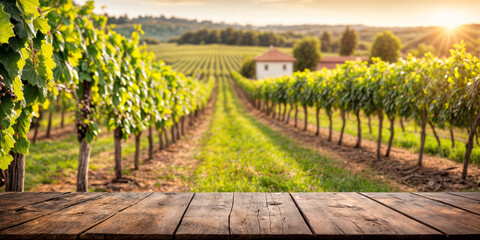 vineyard and empty wooden table