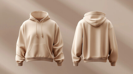 Wall Mural - mockup beige hoodie, pastel background, back and front view, Ai generated images