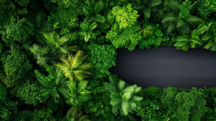 Lush Green Foliage Bordering a Winding Road in a Tropical Landscape