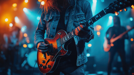 Electric guitar performance at a vibrant live music concert