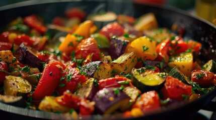 Wall Mural - Gourmet ratatouille with vibrant, colorful vegetables.