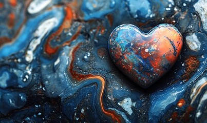 Wall Mural - A heart is sitting on a blue and orange background