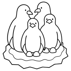 
Penguin Family Huddling on Ice Floe Line Art Vector