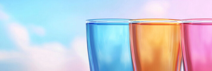 Wall Mural - Three glasses of colorful liquid against a soft background.